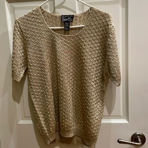 Suzelle Vintage Gold Glitter Knit Top Size Medium